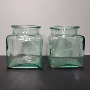 Vintage Green Glass Jars Set